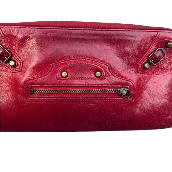 Balenciaga Long Zip Around Red Wallet Distressed Moto Style Vintage Used - Picture 3 of 16